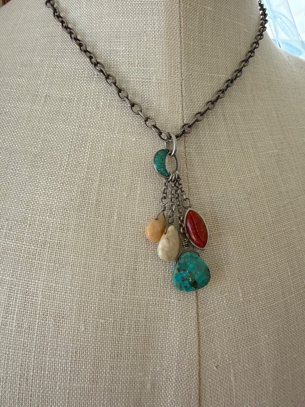 Vintage 90's Silpada Sterling Silver Chain Necklace With Gemstone Dangle Charms - Picture 14 of 15